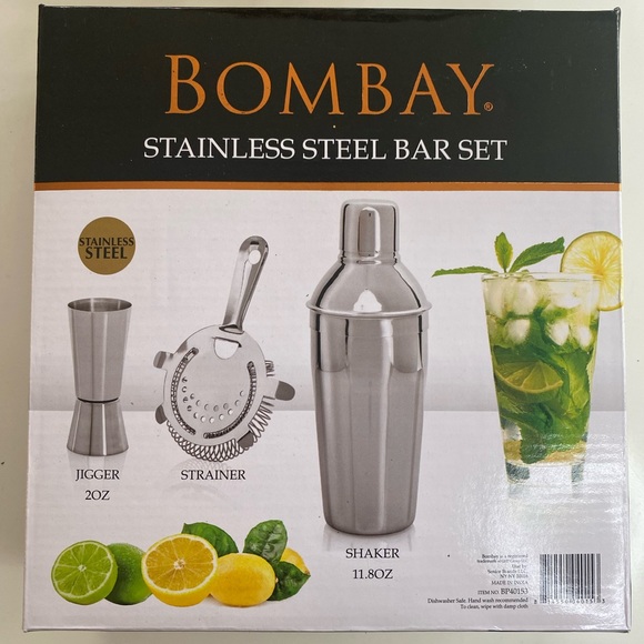 NWT - Stainless Steel Cocktail 3 Piece Set; shaker, jigger, & strainer; in box - Picture 2 of 4